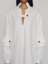 Tailored oversized cotton shirtdress with high collar and double sleeves