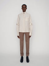 Tailored shirt in linen blend with high collar and double sleeves