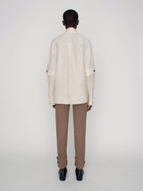 Tailored shirt in linen blend with high collar and double sleeves