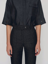 Tailored straight fit denim trousers with cuff details on the hem