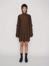 Tailored oversized plastron shirtdress in mohair blend with double sleeves