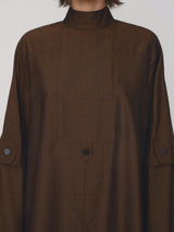 Tailored oversized plastron shirtdress in mohair blend with double sleeves