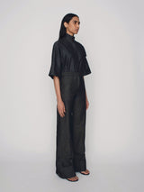 Wide leg tailored denim trousers with cuff details on the hem