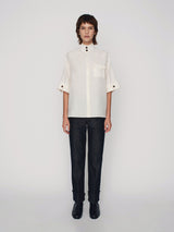 Tailored short-sleeved shirt in linen blend with cuff details