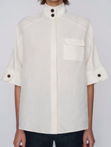 Tailored short-sleeved shirt in linen blend with cuff details