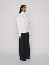 Tailored cotton shirt with high collar and double sleeves