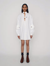 Tailored oversized cotton shirtdress with high collar and double sleeves