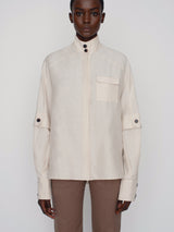 Tailored shirt in linen blend with high collar and double sleeves