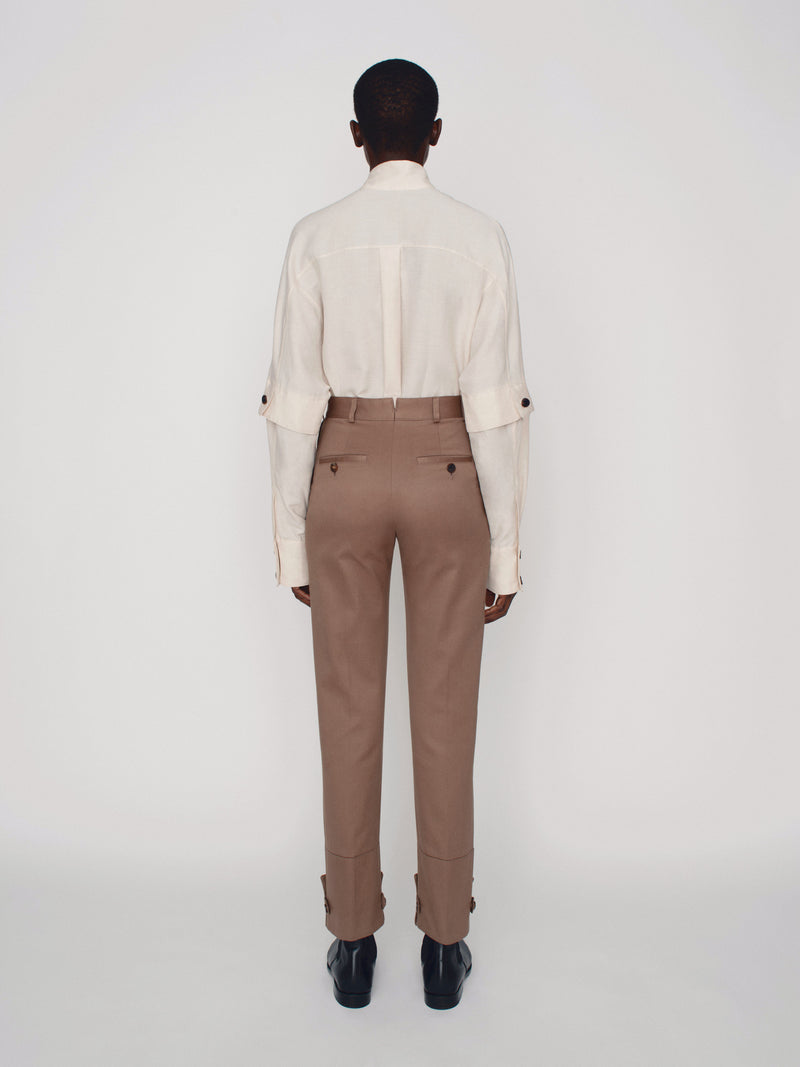 Tailored straight fit trousers with cuff details on the hem