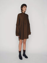 Tailored oversized plastron shirtdress in mohair blend with double sleeves