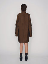 Tailored oversized plastron shirtdress in mohair blend with double sleeves