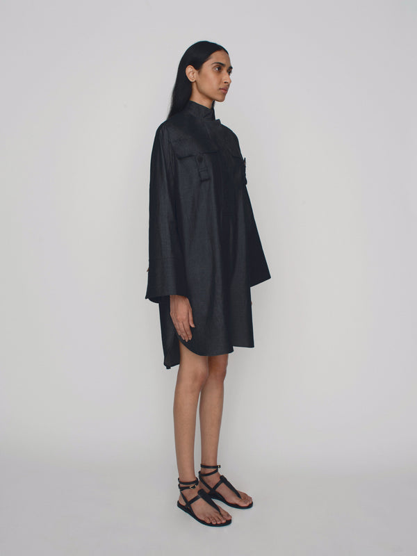 Oversized cotton shirtdress with front flap pockets